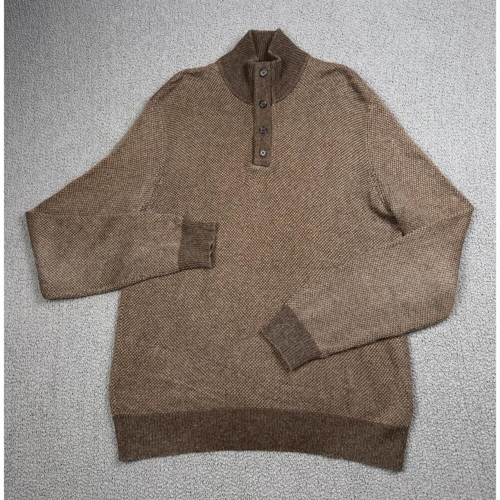Polo Ralph Lauren Pullover Mens M Brown Silk Henley Mock Neck Knit Sweater - Picture 3 of 8